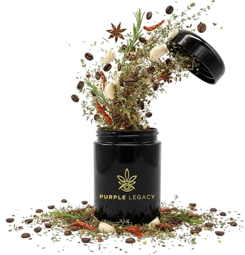 PURPLE LEGACY® Luktsäker burk av UV-violett glas | lufttät behållare för örter, te, kaffeförvaring lufttätt glas | 1 x 250 ml version