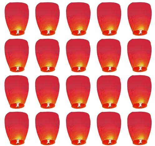 20 Pezzi Rosso Lanterne Cinesi del Cielo, Lanterne di Carta Volanti, Lanterne del Cielo che Desiderano, Luci Luminose Volanti in Stile Tradizionale, Usate per Feste, Natale, Compleanni, Matrimoni