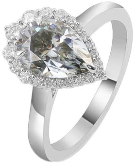 Epinki Echt Goldschmuck, 14K Au585 Weiß Gold Ringe, Klassiker Verlobungsring mit Tropfen 2ct Moissanit Hell Grau, Gold 750 Hochzeitsband Trauringe Gr.48 (15.3)