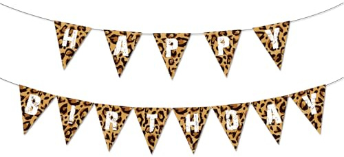 Boerni Banderín triangular con estampado de leopardo, 15 cm x 15 cm, marrón, interior, plegable, 1 juego, papel, soporte de pared, decoración de fiesta de cumpleaños