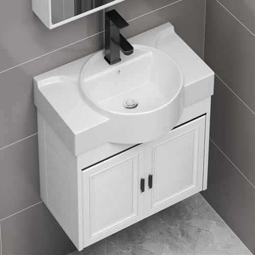 Mobiletto per il bagno piccolo con lavandino, bagno moderno sospeso con lavandino ceramica, vasca per lavanderia, stazione lavaggio per lavandino montaggio rapido per garage, ristorante, lavanderia(75