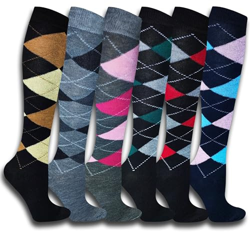 MRCC 4/6 Paar Damen Mädchen Laufsocken Kniestrümpfe Reisestrümpfe lange Socken kompressionsstrümpfe Karo Muster 1303 (DE/NL/SE/PL, Numerisch, 35, 38, Regular, Regular, 6 Paar Model 2)