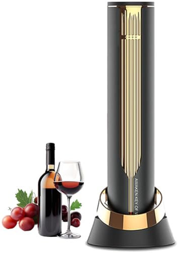 Electric Wine Bottle Opener, Cordless Automatic Corkscrew with Hidden Switch, Paper Cutter, USB Charging Dock, Comfortable Grip, Rechargeable Wine Bottle Opener Kit for Home Party gold