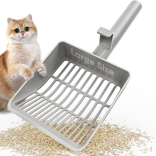KooMooM Cat Litter Scoop, Heavy-Duty Kitty Litter Scoop with Dual Sifting Holes for Fast & Fine Clumping, Large Cat Litter Scooper with Long Handle & Easy-to-Hang Hook for Litter Box