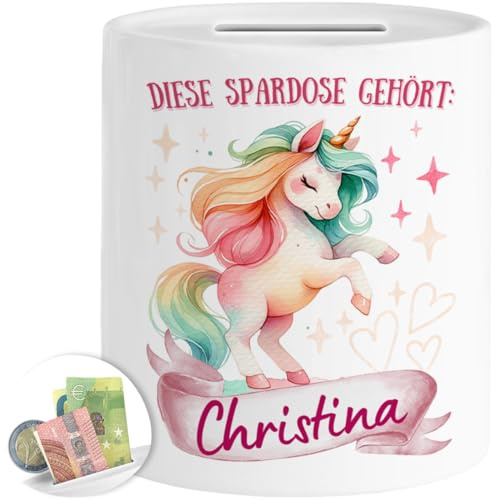Tassenliebling® Einhorn Spardose personalisiert - Kinderspardose mit Namen für Mädchen - Einhorn Geschenke - Personalisierte Geschenke Kinder - Babygeschenk