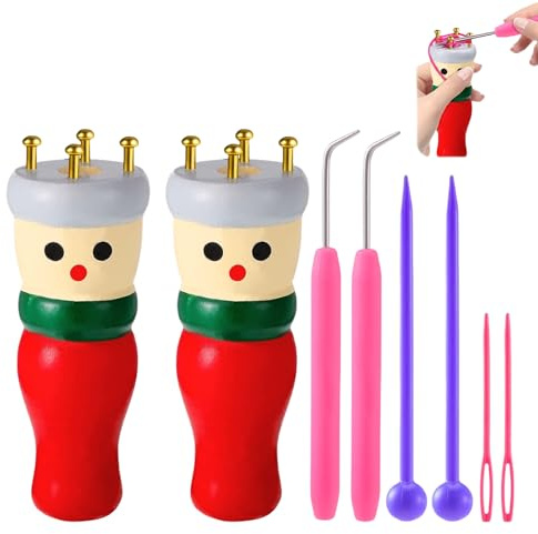 LuxSuki 2 Pack French Knitting Dolly Set, Wooden Knitting Spools, Knitting Nancy for Kids, Beginner Knitting Reel for Children, Kids Knitting Toy for Cord & Yarn Projects