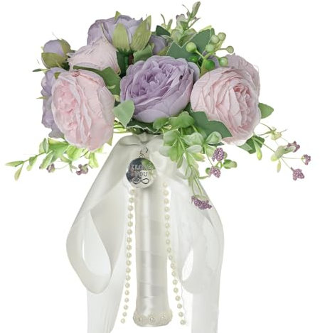 Ulalaza Bouquet da sposa con fiori Rose di cristallo Perla Damigella d'onore Bouquet da sposa Fiori di seta da sposa
