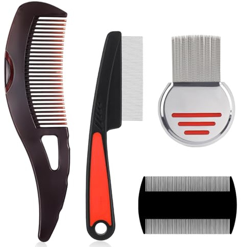 Peine Detox Peines para Caspa, 4 Piezas Liendrera Piojos de Acero Inoxidable, Peine para Piojos, Peine Exfoliante Cuero Cabelludo, Peinetas para el Pelo para Mujeres y Hombres