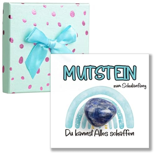 Bambebe Mutstein zur Einschulung 2025 – Geschenk für Schulkind Jungen, Glücksbringer mit Karte & Geschenkbox, Mutmacher Schultüte Füllung Einschulungsgeschenk