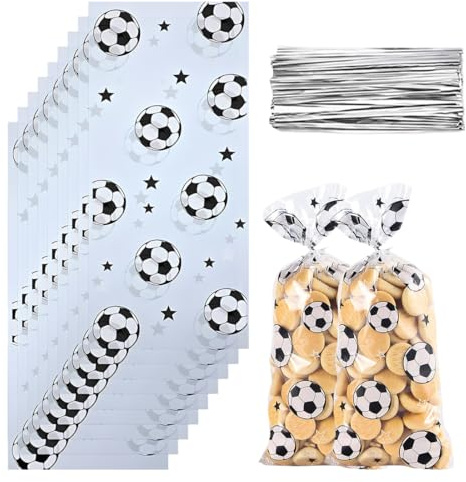 YOFDAL 100 Piezas Bolsas de Plástico Transparentes con Motivos Futbolísticos,Bolsas para Caramelos,Para usar en Cumpleaños Infantiles y Fiestas