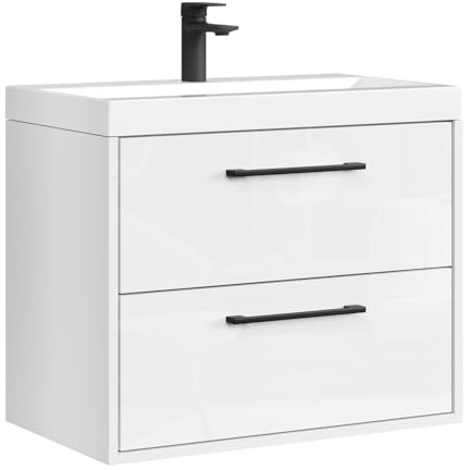 Set mobili da Bagno Florence 01 60 cm – Grigio Scuro con Rovere Castagna – Mobile lavabo sospeso con Chiusura Ammortizzata