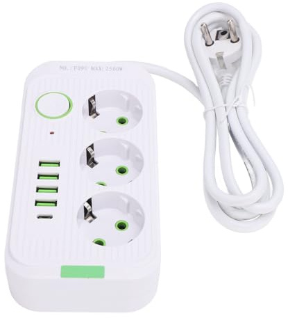 Aumotop Adaptateur de Prise de Voyage Européen Pratique, 3 Prises, 4 Ports USB, 1 Port Type C, Extension Prise électrique avec Interrupteur Surcharge ABS 10A Maximum (Blanc)