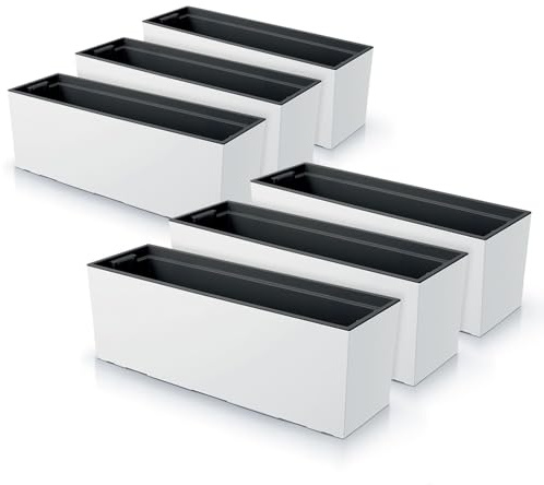 IMJ-Global - 6 Jardineras Exterior Grandes 77x23,5x24,6cm, Macetas Exterior Grandes 40 Litros (Inserto de 27 Litros) Jardinera Decorativas para Interior en Plástico Resistente a la Intemperie (Blanco)