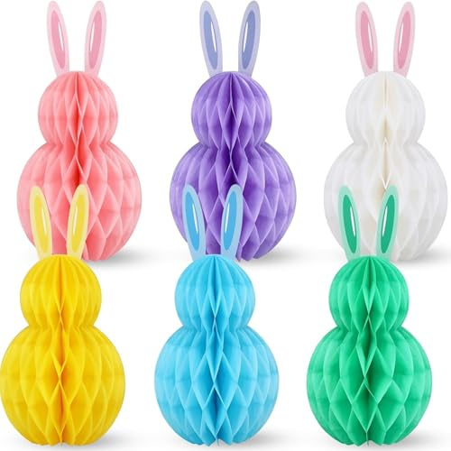 6 Stück Groß Osterhasen aus Papier Waben – 30cm Papier Wabenfigur Hasen, Waben Osterhasen zum Aufhängen, Wiederverwendbare Osterdeko in 6 Farben für Innen und Draußen (Bunt)