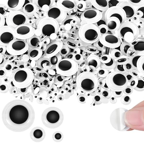 Nogeqi 600 st googly ögon för hantverk, 5 mm till 15 mm googly eyes självhäftande, självhäftande ögon för hantverk, ögonklistermärken för gör-det-själv hantverk dockor dekorationer