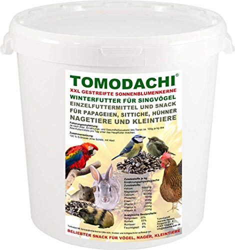 Tomodachi Nagerleckerei, Sonnenblumenkerne groß, Nagerfutter, Natur pur, Nagersnack, Hamster, Meerschweinchen, Ratte, Maus, Kaninchen, gut für die Verdauung, gestreifte Sonnenblumenkerne 3kg Eimer