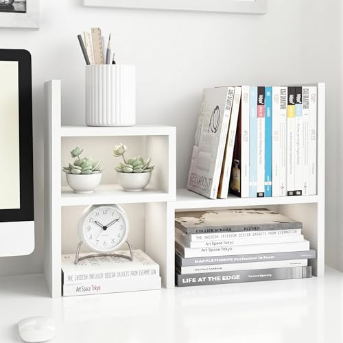 JERRY & MAGGIE - Schreibtisch-Organizer, Büro-Aufbewahrungsregal, verstellbares Holzregal, Geburtstagsgeschenk, Spielzeug, Heimdekoration, frei drehbar, echtes natürliches Standregal (weiß)