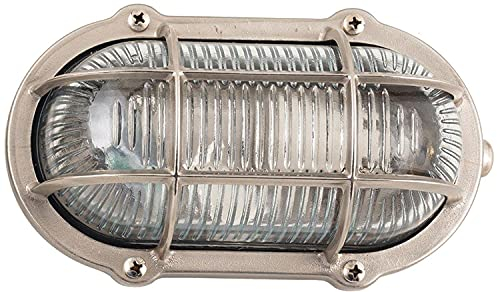 Licht-Erlebnisse Wandlampe Messing, Maritime Aussenbeleuchtung Hauswand, in Nickel, rostfrei, IP64, E27, B:21 cm, Schiffsleuchte, Haus, Balkon, Feuchtraumlampe