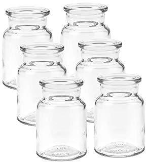 Vitrea 6 Stück kleine Vasen - Rund, 9 cm hoch, Glas - Mini Blumenvasen, Glasvasen, für Tischdeko, Glasflasche, Minivasen, Väschen (6 Stück)