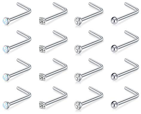 Incaton Edelstahl Nasenstecker L 1.0mm (18G) mit CZ Kugel 1.5/2/2.5/3mm Silber - Nasenpiercing Stecker für Damen & Herren
