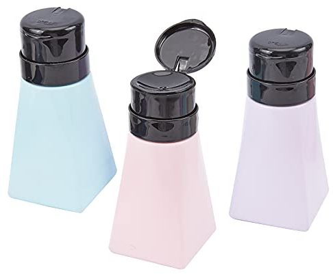 NICENEEDED 3Pcs Push Down Empty Bottle Dispenser for Nail Polish Remover, 200Ml(6.7Oz) Professional Pump Dispensers Empty Plastic Bottle for Lip Eye Makeup Remover