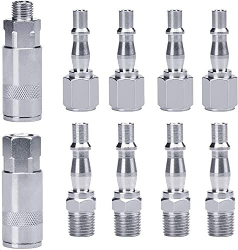 Pcl 10 Pcs Air Line Connectors - 1/4 BSP Compressed Euro Airline Quick Release Fittings, Male & Female