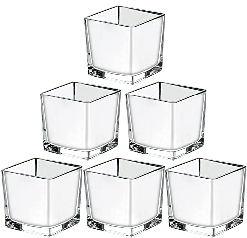 Briful 8CM Square Glass Vase Galvanized Glass Flower Vase for Home Office Decor Cube Glass Planter Candle Holder for Garden Wedding Party, Set of 6 Type #5