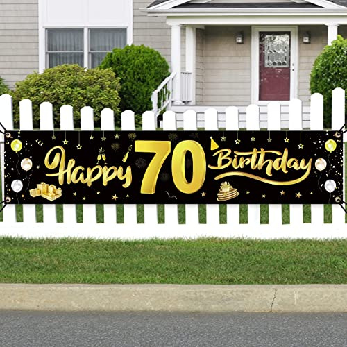 GoldRock 70. Geburtstag Deko Banner für Frau und Männer, Dekoration, Happy Birthday Geburtstagsbanner 210cm × 40 cm, Zeichen Poster Photo Booth Hintergrund