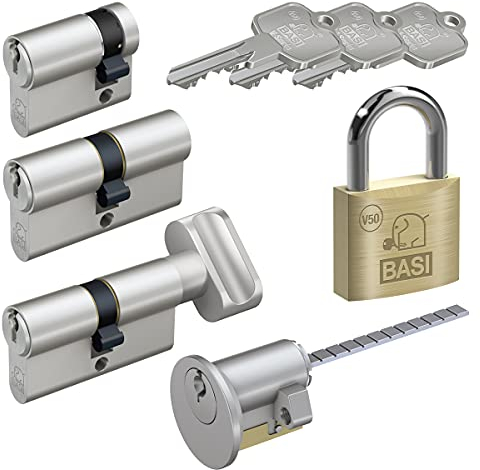 BASI | V50 Schließzylinder | gleichschließend und frei kombinierbar | Viele Längen verfügbar | Profilzylinder für Haus und Wohnung | Halbzylinder A:10 mm B:35 mm