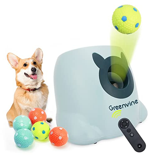 Greenvine Automatic Dog Ball Launcher Interactive Ball Thrower Fetch it Machine for Dogs with 6 Durable High Elasticity Latex Balls Included