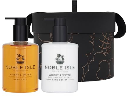 Noble Isle Set regalo | Whisky di lusso, set regalo con acqua e lozione per le mani per donne e uomini, anti età, vegano, vero profumo, Gran Bretagna in bottiglia, prodotto nel Regno Unito, 2 x 250 ml