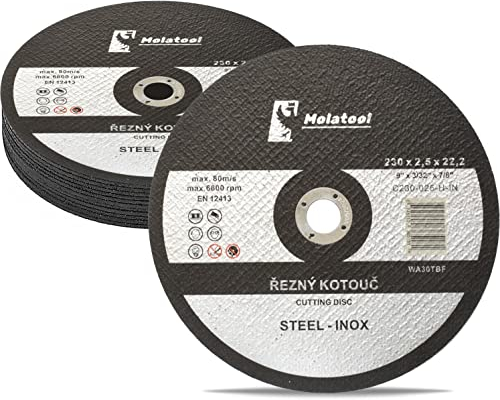 Molatool Lot de 10 disques à tronçonner standard 230 x 2,5 x 22,2 mm pour métal, acier, acier inoxydable/acier inoxydable, lot de 10 pour meuleuse d'angle