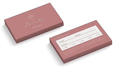 Terminkarten personalisiert | Beauty | 2-seitig | Querformat | Menge + Farbe wählbar | Terminzettel | nächster Termin | Praxis | Wellness | Kosmetik (Rot, 1000 Stück)