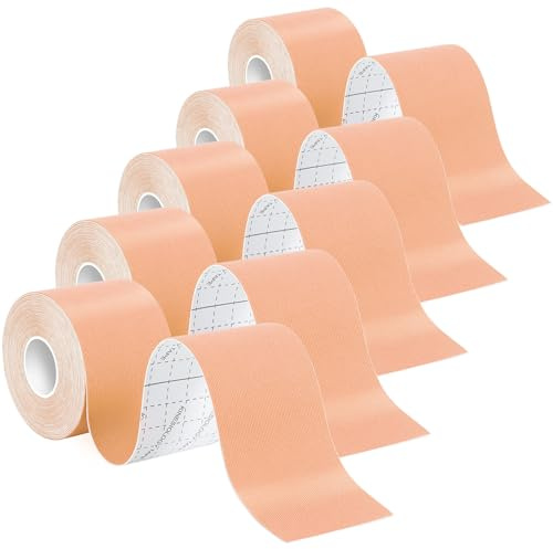 Helterfolg Kinesiologie Tape, Kinesio Tape, wasserdicht, hypoallergen, atmungsaktiv Sport Tape, Muskelunterstützung, 5 m x 5 cm pro Rolle (5 Rollen, Beige)
