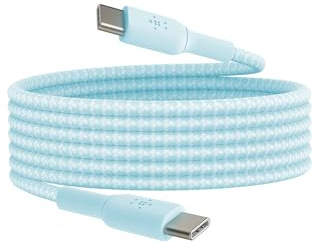 Belkin BoostCharge (2M/6.6ft) Braided USB-C to USB-C Cable for iPhone 16, Galaxy S24, S23, Note10, Note9, Pixel 8, Pixel 7, iPad Pro & More - Blue