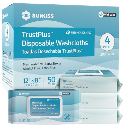 SUNKISS Trustplus Toallitas Húmedas Para Adultos Extra Gruesas 20x30 cm con Aloe para Incontinencia y Limpieza Corporal con Aroma Fresco 200 Unidades