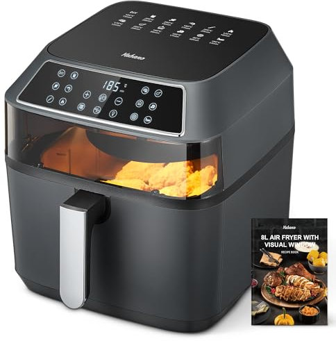 Yabano Multifunctional Digital Air Fryer, 8L Air Fryer with Window, 12 Pre-Set Functions, 360 Degree Cyclonic Air Technology, Digital Touch Panel, 1700W, Auto Shutoff, Recipe Book Included, Black