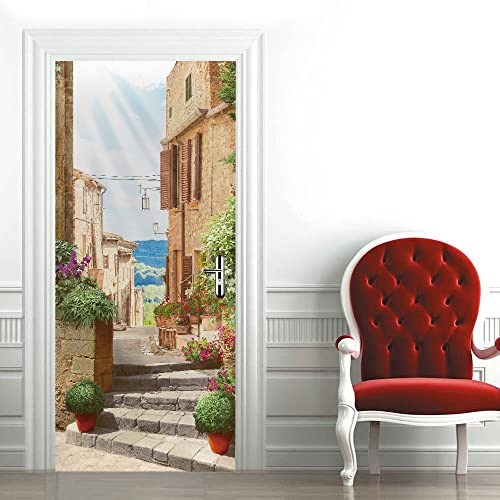 stickers paroi de douche 77x200cm(30.31 inches * 78.74 inches)Couloir escalier 3D Stickers Porte Interieure Trompe l'oeil Poster Mural Effet Décoration Salon Cuisine Chambre Salle De Bain Papier Peint