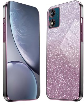 HAOYE Funda para Motorola Moto E13, Carcasa Silicona TPU Marco Galvanizado, Protector a Prueba de Golpes Case con Brillante Pegatina. Rosa