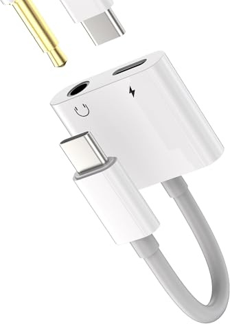 Adaptador USB C a 3,5 mm para auriculares (2 en 1) Cable de carga Type-C Divisor para coche DAC Cable audio AUX Jack para iPhone15 Conector Toma carga para iPad Compatible con compatible para Samsung