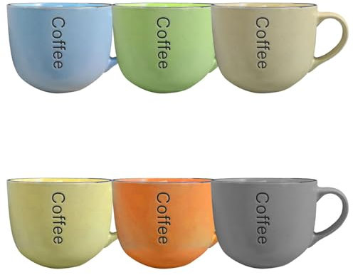 ARCA, Set 6 Tazze Jumbo, Realizzate in Ceramica, Semplici e Pratiche, Lavabili in Lavastoviglie, Colori Assortiti, Capacità 450 ml, 11x9 cm