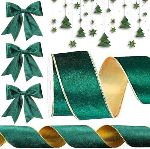 Ruban de Noël, décorations de Noël, 9,1 m de rubans en velours doux de 63 mm pour sapin de Noël, idéal pour les créations de Noël, l'emballage cadeau, la couronne, les nœuds de tête, la couture pour
