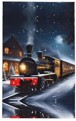 Super saugfähiges Handtuch für den Winter, Weihnachten, Schnee, Nacht, Eisenbahn, Zug, ist sehr geeignet für unordentliche Küche und trockenes Geschirr.