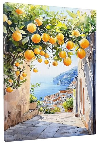 Lemon Tree Canvas Wall Art, Yellow Green Citrus Artwork, Summer Home Decor For Living Room, Kitchen, Patio, Unframed 12x16 Inch