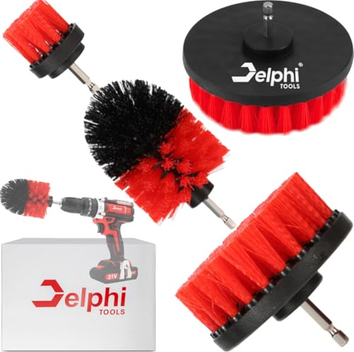 DELPHI Lot de 3 brosses pour perceuse-visseuse sans fil - Brosse de nettoyage pour jantes, carrelage, cuisine, sols, voiture - Pour détails de voiture, maison et artisans