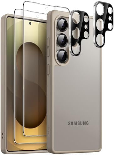 JETech 5 in 1 Matte Case for Samsung Galaxy S25 Ultra 5G with 2-Pack Each Screen Protector and Camera Lens Protector, Translucent Back Phone Cover, Tempered Glass Film (Titanium Gray)