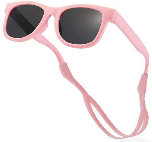 LOJUDI Baby Sunglasses Polarised - with Silicon Strap Flexible Bendable for Newborn Infant Toddler Girls Boys Age 0-24 Months-Pink/Black