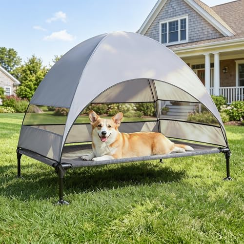 Snagle Paw Hundeliege mit Dach & Erhöhtes Design - Stabiles Hundebett mit Antirutschfüßen, Breiter Schatten - Wasserdicht für Große Hunde Indoor/Outdoor, Camping & Garten
