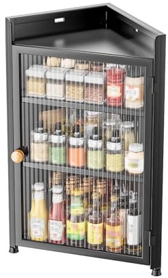 Eckschrank Bad Hängend mit Türen und Regalen Kohlenstoffstahlmaterial, Eckschrank Küche Organizer Keine Montage Erforderlich(78.5 x 41cm)