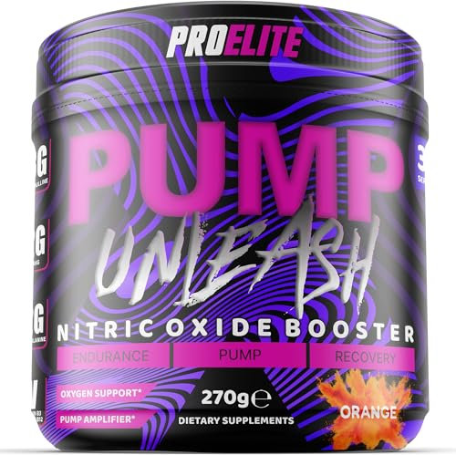 ProElite Pump Unleash Nitric Oxide Booster 270g, Pre Workout Powder, 30 Servings with Beta Alanine, Caffeine, Arginine (AAKG), Citrulline, Vitamin B3 - B12 (270g, Orange)